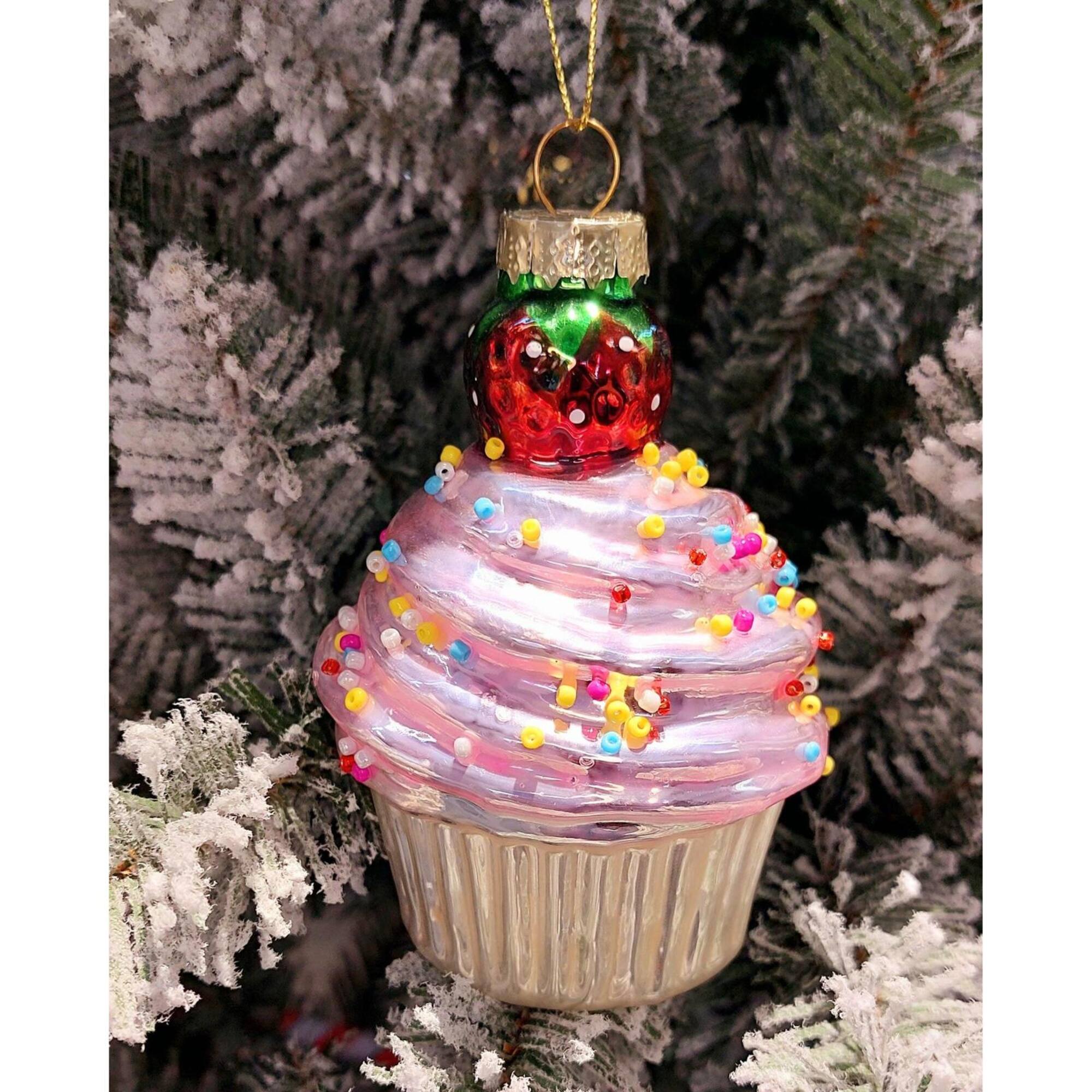 Wizardi 11.81" Christmas Sprinkled Cupcake Glass Ornament